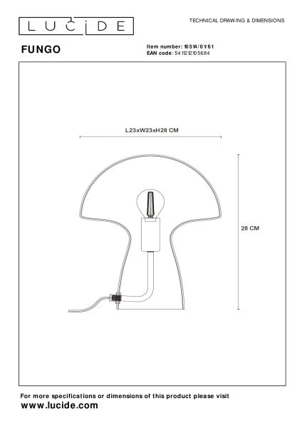 Lucide FUNGO - Lampe de table - 1xE27 - Opalin - technique